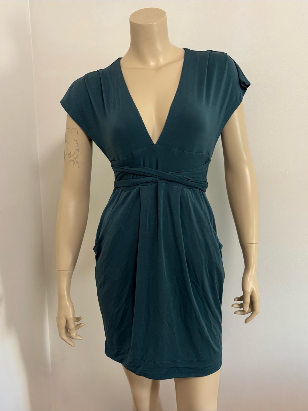 Wilfred Deep Teal V-Neck Wrap Waist Dress Size Small